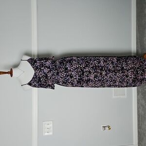 Express Floral Print Chiffon Ruffle Fit & Flare Long Maxi Dress S Black Pink